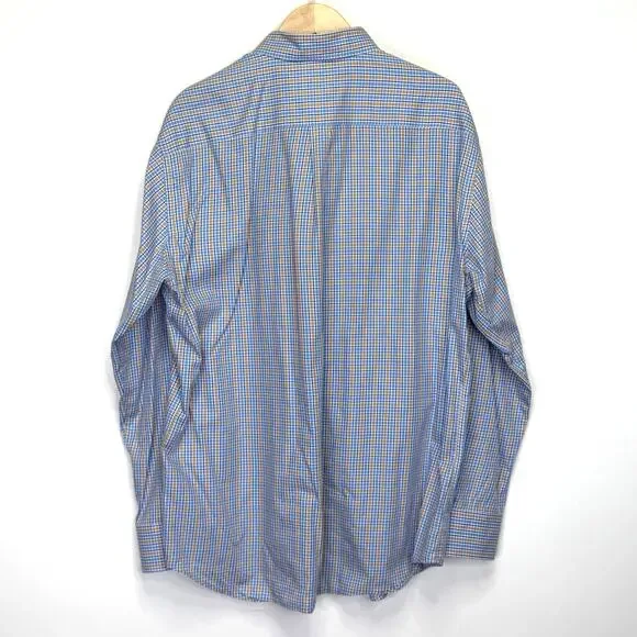 Peter Millar Mens XL Blue Orange Plaid Button Down Shirt Classic Fit FL Gators - Picture 4 of 8
